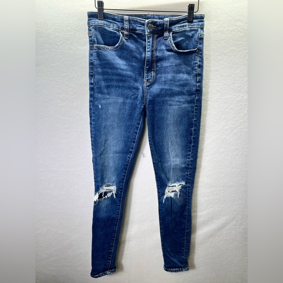 American Eagle Super Hi-Rise Distressed Jegging Jeans Womens 6 Blue Denim 2215 - Picture 1 of 11